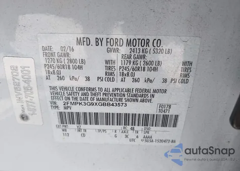2016 Ford Edge Se from USA, damaged, VIN 2FMPK3G9XGBB43573